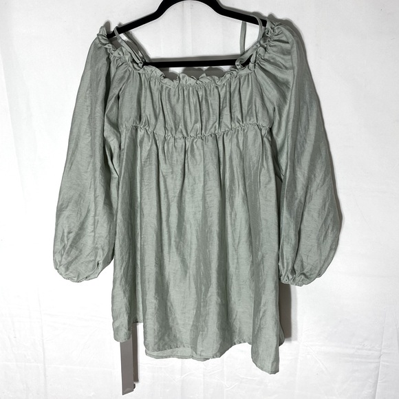 Missguided Sage Green Off Shoulder Boho Blouse W Beaded Neck Detail S NWT - Picture 14 of 15